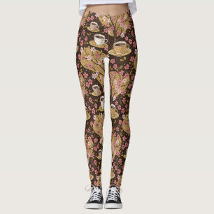 Legging Padrão de Capa de Café Flor de Cerejeira (8)