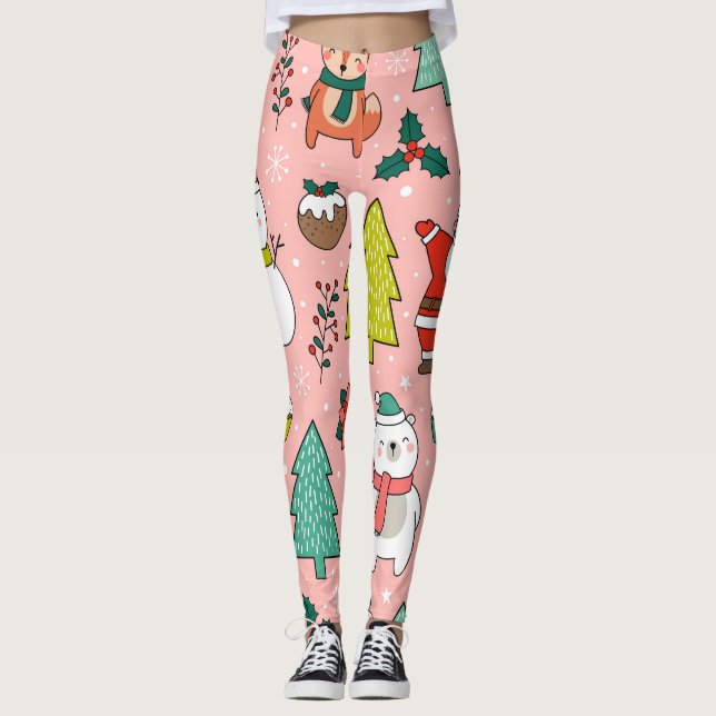 Legging Padrão de Cartoon de Caracteres de Natal (Frente)
