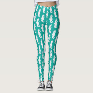 Legging Padrão de Cavalo-marinho Teal 1