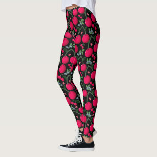 Legging Padrão de Cereja Fofo Estética Cereja Vermelha S