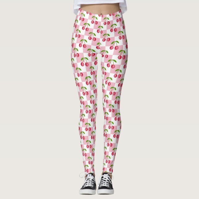Legging Padrão de Cereja Xadrez Bola de Disco (Frente)