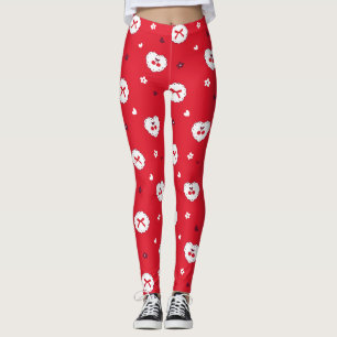 Legging Padrão de Cerejas e Laços Kawaii
