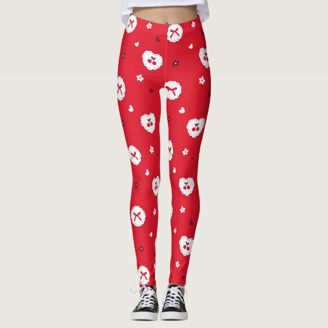 Legging Padrão de Cerejas e Laços Kawaii (Frente)