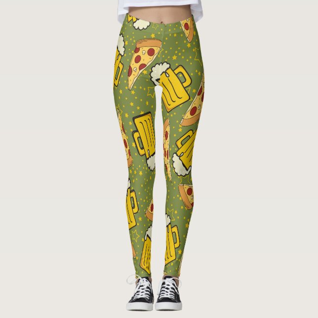 Legging Padrão de cerveja e pizza (Frente)