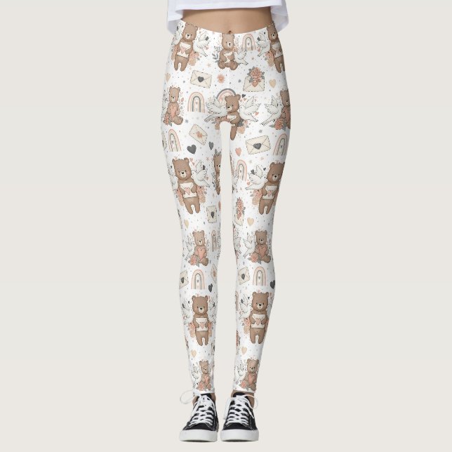 Legging Padrão de Chá de Bebê do Ursinho Teddy Neutro (Frente)