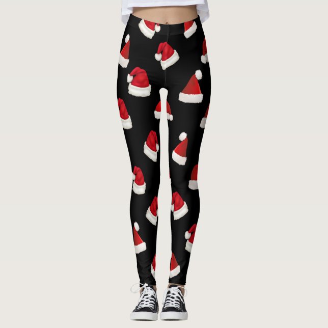 Legging Padrão de Chapéu Vermelho do Papai Noel de Natal b (Frente)