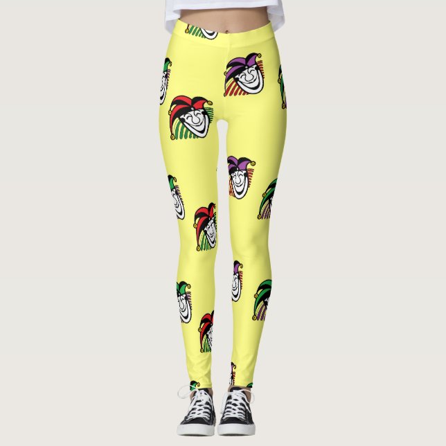 Legging Padrão de chapéus coloridos de brincadeira amarelo (Frente)