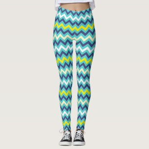 Legging Padrão de Chevron Amarelo Verde Azul Zigzag Bonito