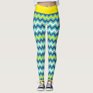 Legging Padrão de Chevron Amarelo Verde Azul Zigzag Bonito