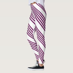 Legging Padrão de cinco faixas de ameixa e branca