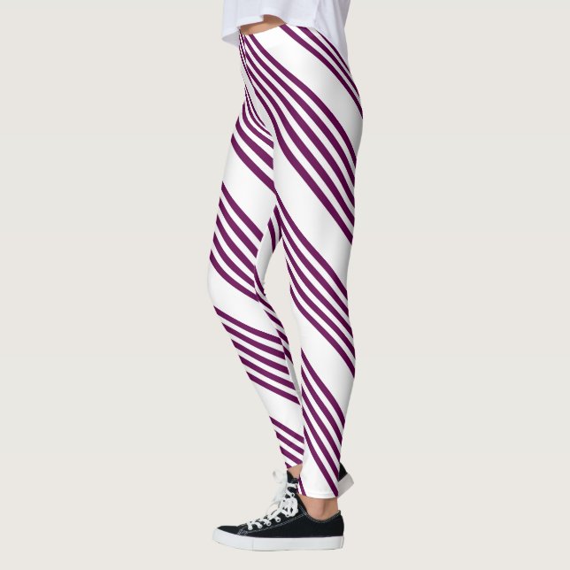 Legging Padrão de cinco faixas de ameixa e branca (Esquerda)