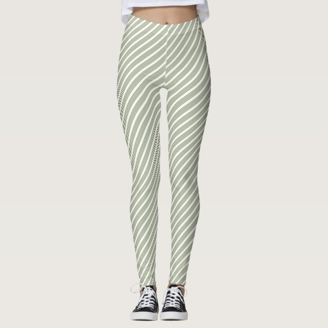 Legging Padrão de cinco faixas verde-oliva e branco (Frente)