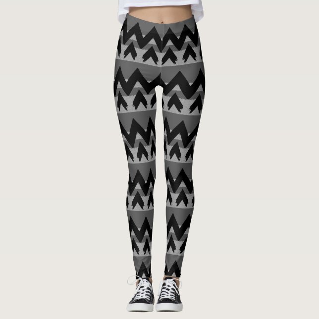 Legging Padrão de Cinza Preta Zig Zag (Frente)