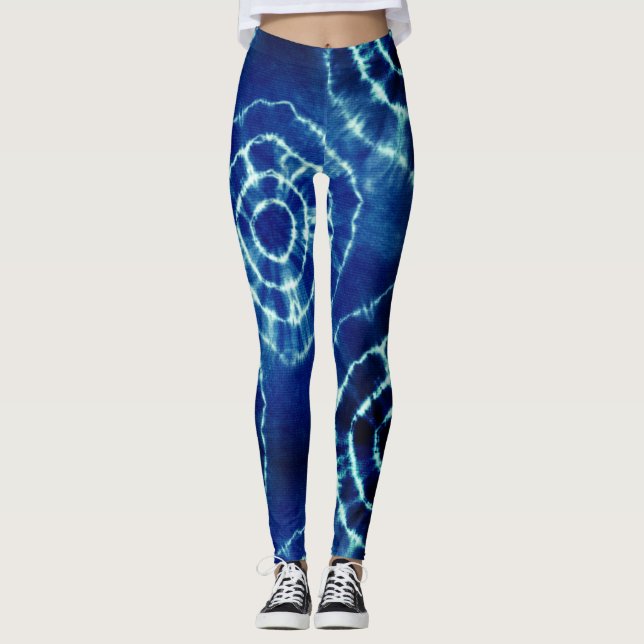 Legging Padrão de círculo de corante de gravata azul e bra (Frente)