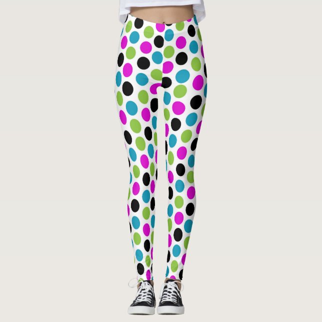 Legging Padrão de Círculo de Pontos Coloridos (Frente)