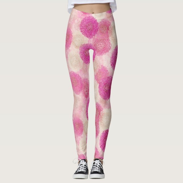 Legging Padrão de Círculo de Renda Floral Abstrata Rosa (Frente)