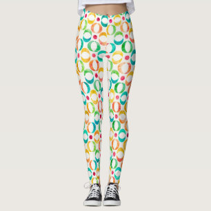 Legging Padrão de Círculos Coloridos de Aquarela