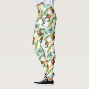 Legging Padrão de Coco Tropical de Aquarela