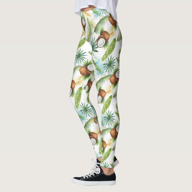 Legging Padrão de Coco Tropical de Aquarela (Esquerda)