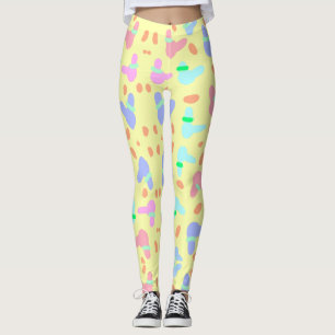 Legging Padrão de coelhinhos coloridos de fundo amarelo ad