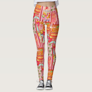 Legging Padrão de Colagem de Verão Mediterrâneo Colorido