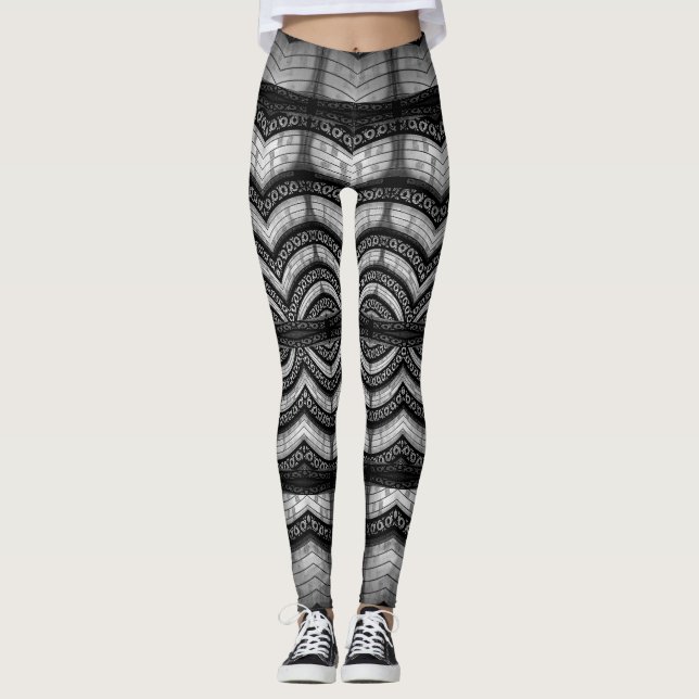 Legging padrão de colagem geométrica de abstrato (Frente)
