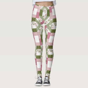 Legging Padrão de Colcha Floral Geométrico Pastel Cottagec