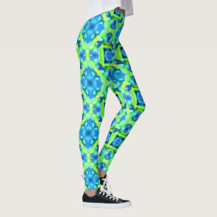 Legging Padrão de Coletor Azul e Verde limão