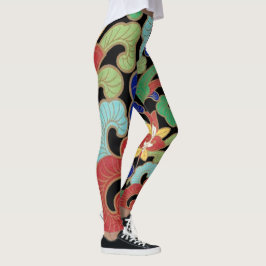 Legging Padrão de colheita de Abstrato floral chinês color