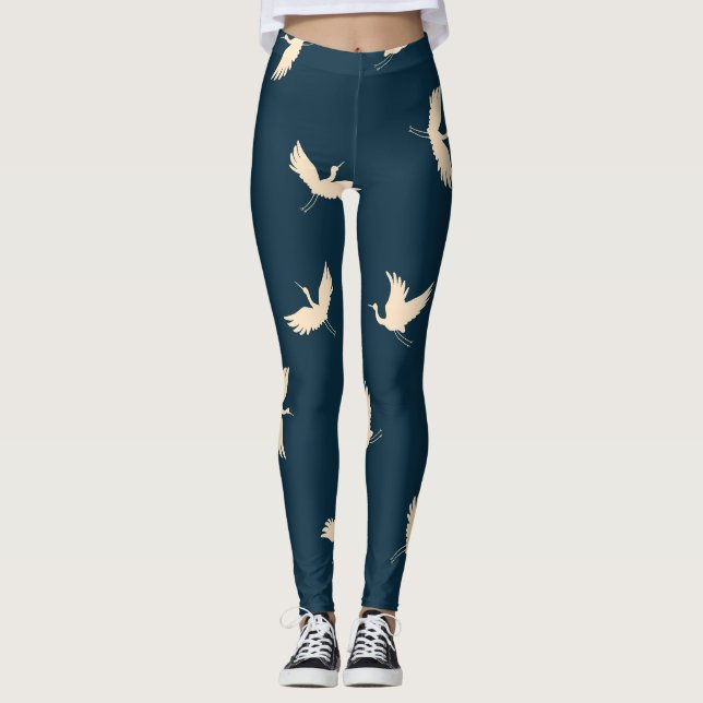 Legging Padrão de colheita de guindastes japoneses Silhoue (Frente)