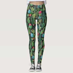 Legging Padrão de Colheita Verde de Cactos