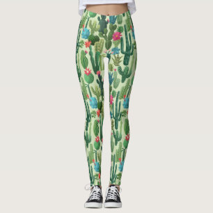 Legging Padrão de Colheita Verde de Cactos