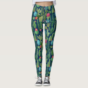 Legging Padrão de Colheita Verde de Cactos