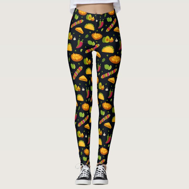 Legging Padrão de Comida mexicano Foodie Cute Summer (Frente)