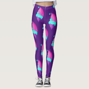 Legging Padrão de Cone de Sorvete Rosa Quente Roxo Fofinho