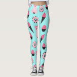 Legging Padrão de Cone do Sorvete de Rosquinha preto-e-ros<br><div class="desc">Este padrão fofo e divertido é perfeito para a moça ou na moda. Apresenta ilustrações cor-de-rosa-pincel, cor-de-rosa-bublegum, e sorvete-cavilha preta desenhada à mão, rosquinhas e cone no topo de um fundo azul-menta. É adorável, brincalhão, doce e único. ***NOTA DE DESIGN IMPORTANTE: Para qualquer solicitação de design personalizada, como solicitações de...</div>