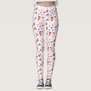 Legging Padrão de coquete de arcos, Rosas e morangos
