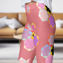 Legging Padrão de cor de mel rosa doce
