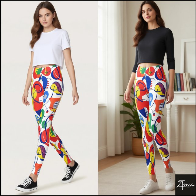 Legging Padrão de Cor Primária de Arte Pop Abstrata (Criador carregado)