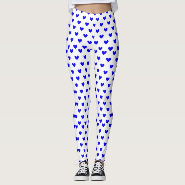 Legging Padrão de Coração Azul Clássico Design de Coração  (Frente)