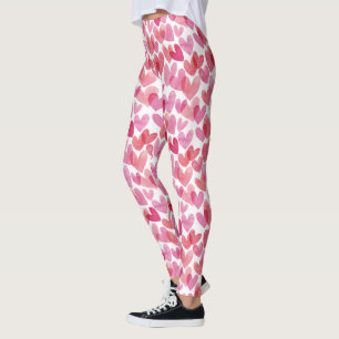 Legging Padrão de Coração de Aquarela