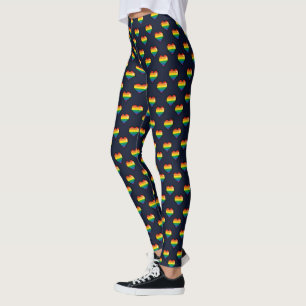 Legging Padrão de Coração do Arco-Íris de 8 Bits