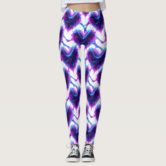 Legging Padrão de Coração em Pulso de Magenta Neon Ciano
