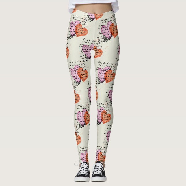 Legging Padrão de Coração Moderno com Fundo de Letra (16) (Frente)