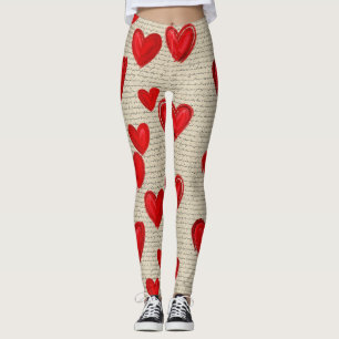 Legging Padrão de Coração Moderno com Fundo de Roteiro (13