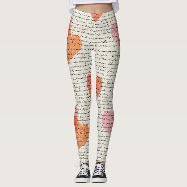 Legging Padrão de Coração Moderno com Fundo de Roteiro (14 (Frente)