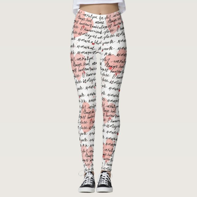 Legging Padrão de Coração Moderno com Fundo de Roteiro (17 (Frente)