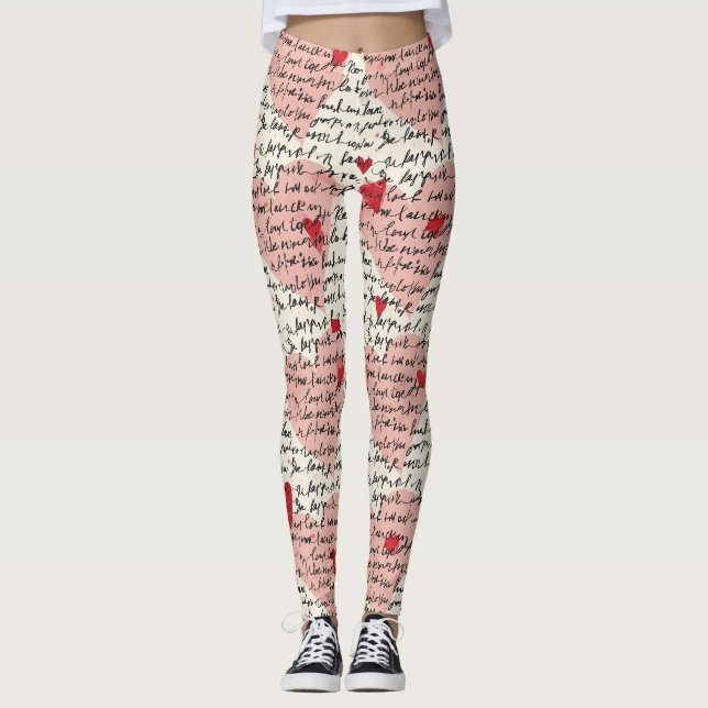 Legging Padrão de Coração Moderno com Fundo de Roteiro (9) (Frente)