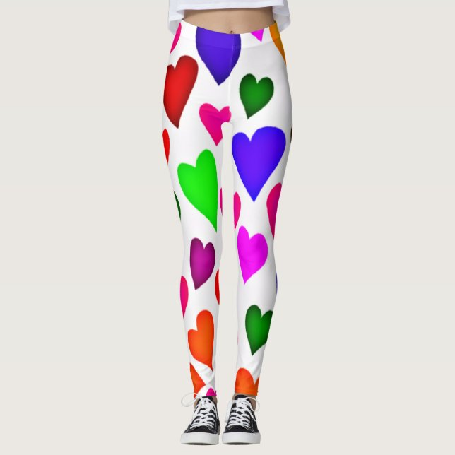 Legging Padrão de Coração Multicolorido Vibrante (Frente)