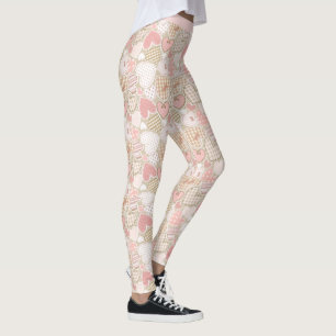 Legging Padrão de Coração Rosa Quilt